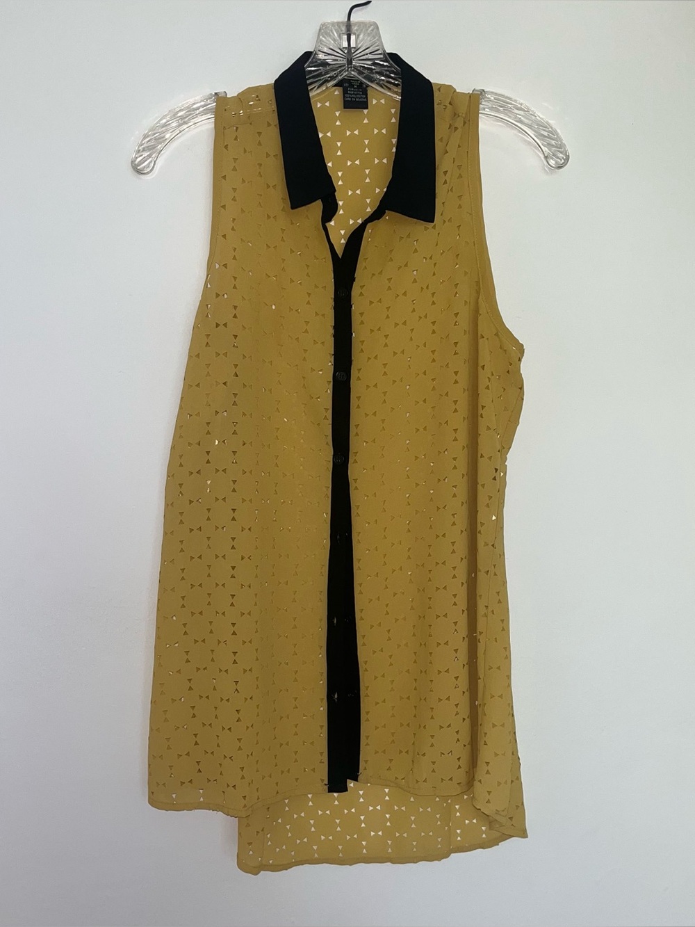 Love Stitch Mustard Sleeveless Chiffon Blouse with Black Trim
